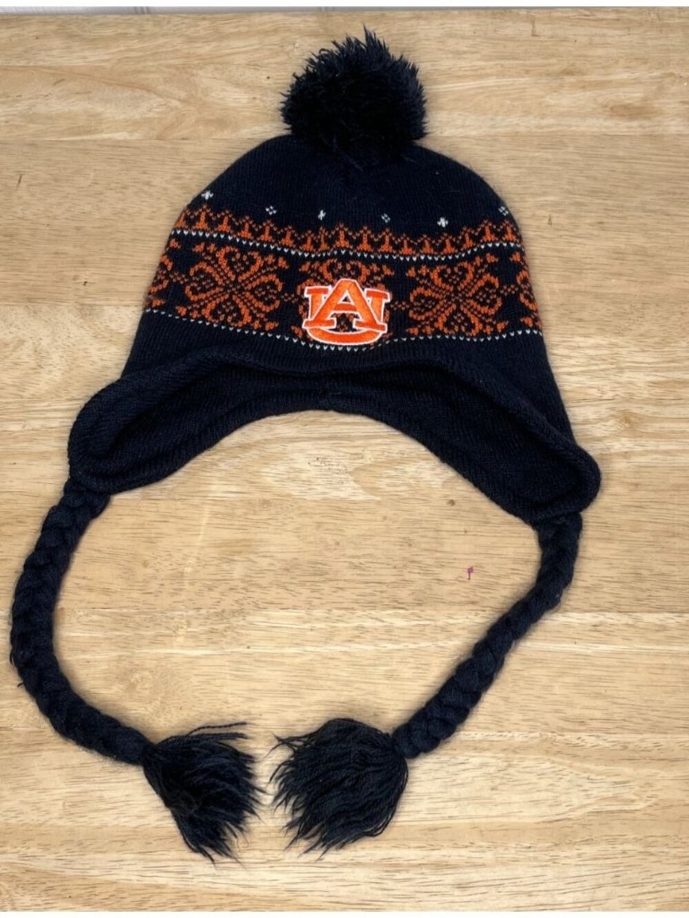 Auburn Tigers Childs Tied Toboggan w Earflaps and Pom Poms